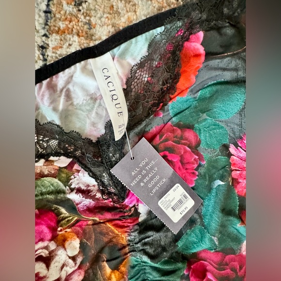 Cacique Floral Lace Trim Slip — Black, Pink & Green - Picture 2 of 2